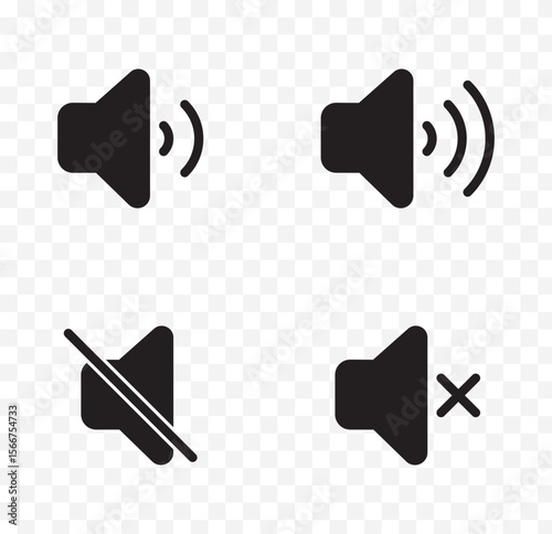  Speaker icon set. Versatile Sound System Icons . Sound off and sound on vector icons. Sound speaker icon in black . 