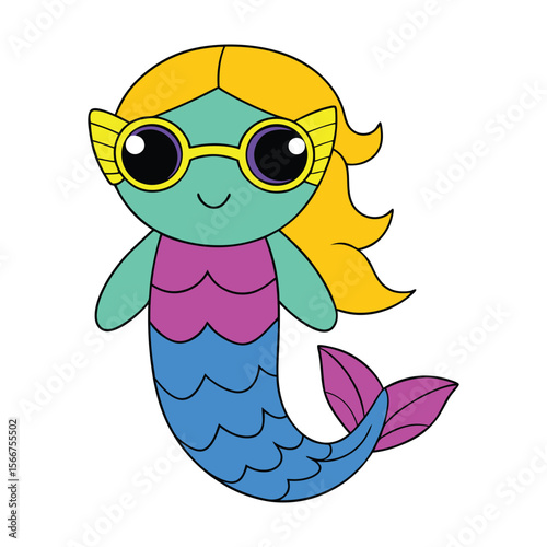Cute cartoon mermaid vector illustration
