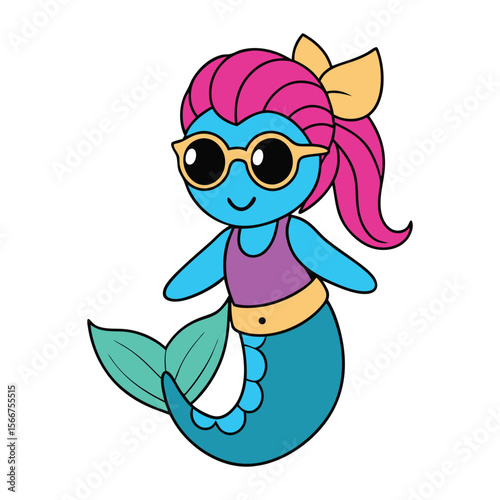 Cute cartoon mermaid vector illustration