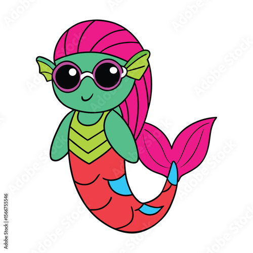Cute cartoon mermaid vector illustration