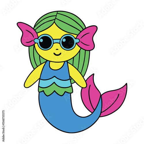 Cute cartoon mermaid vector illustration