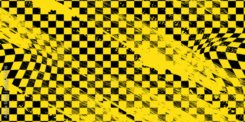 Blue and yellow background with checkered sports flag and grunge pattern