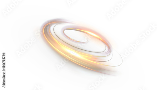 Golden orange light rings with soft glow and dynamic rotation on white background. Abstract vector light effect for interface design, technology, games and digital graphics.