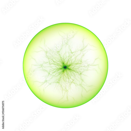 Abstract energy ball with bright green lightnings of electric impulses. Vector Illustration for use in scientific projects, biotechnology and digital concepts.