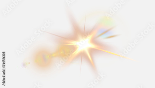 Bright golden flashes with gentle glow and soft rainbow highlights. Light effect isolated on white background. Vector