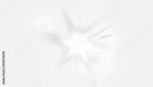 Bright white flash with soft glow and glare isolated on white background. Vector light effect