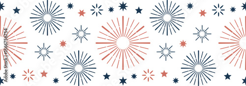 Fireworks background, festive celebration banner, red and blue firework display, holiday party invitation, patriotic event design