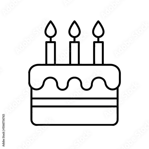 Birthday cake with three candles in minimalist line art style  