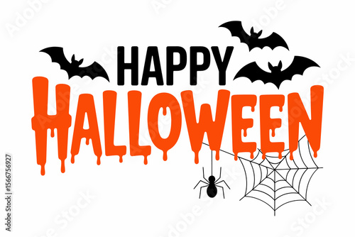 Halloween greeting card, spooky bat and spider web, festive October celebration, Halloween party banner, holiday illustration