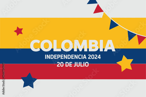 Colombia Independence Day banner, 20 de julio, patriotic celebration, national holiday, festive design, Colombian flag background