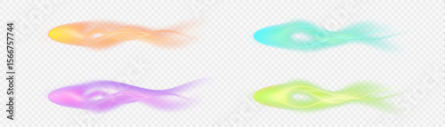 Set of magic effects of magic in the form of glowing streams and shining curls on a white background. Vector illustrations for fantasy, games, animations and fairy-tale projects.