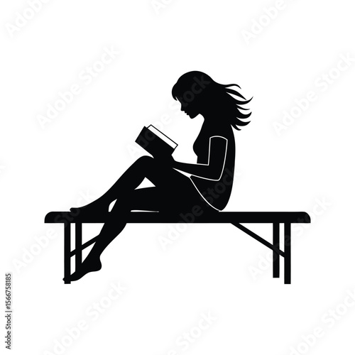 Silhouette of a woman reading a book while sitting on a bench bookworm reading relax leisure study