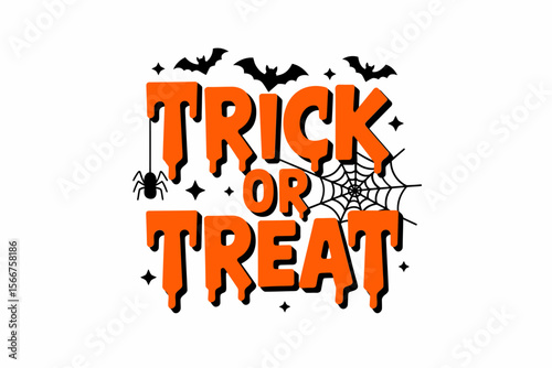 Trick or treat banner, Halloween bat and spider web, festive October greeting, Halloween party invitation, spooky holiday design