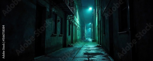 Mysterious Shadows in a Dark Alleyway Suspenseful Thriller Stock Photo
