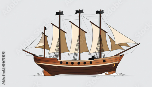 sailing ship isolated on white