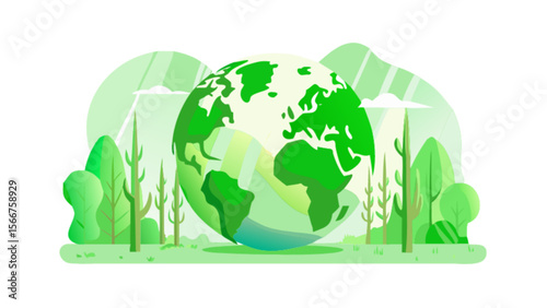 Green earth globe environment ecology nature conservation sustainability planet earth day illustration