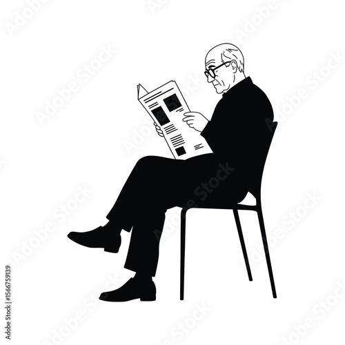 Silhouette of senior man reading newspaper while sitting on chair