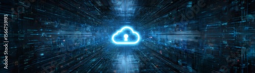 Wallpaper Mural Dark tunnel illuminated by ethereal blue light, journey into the unknown mysterious Torontodigital.ca