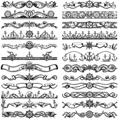 Vintage nautical decorative borders in black and white design  