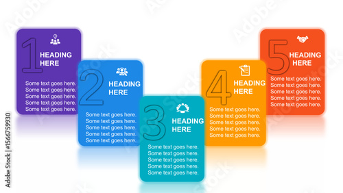 Colorful 5-Step Business Block Infographic for PowerPoint Presentation. Fully editable modern infographic vector elements SVG file compatible with PowerPoint, Illustrator, and most vector- application