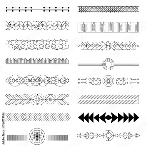Decorative black line borders in various geometric patterns  
