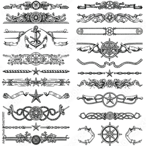 Vintage ornamental borders with nautical themes and designs  