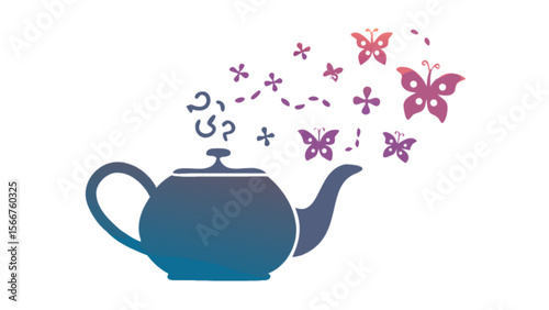 Teapot with butterflies vector art illustration for tea party design and decoration elements graphic design
