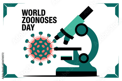 World Zoonoses Day Virus Microscope Science Awareness Medical Illustration