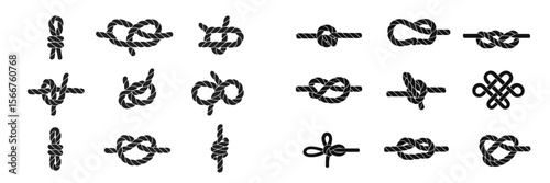 Various types of knots displayed on a white background for educational and illustrative purposes
