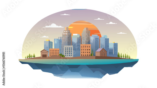 Cityscape illustration vector design with sunset skyline and modern buildings for urban development art