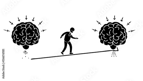 Balance brain power intellect knowledge mind mental health awareness tightrope walking business strategy