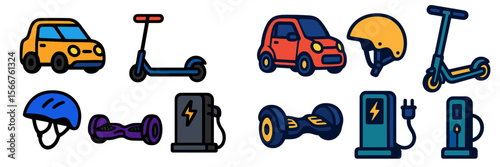Vehicles and accessories for urban transport options including scooters and electric cars