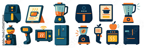 Collection of kitchen appliances displayed in a modern design, showcasing their diverse functionalities and sleek appearance