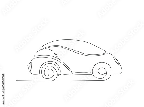 City car draw in single outline illustration. Continuous line art drawing of moden car.