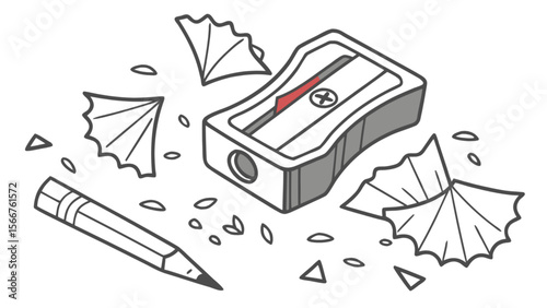 Pencil sharpener drawing art illustration vector image with shavings and pencil for design projects