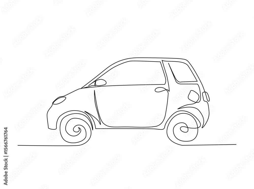 Fototapeta premium City car draw in single outline illustration. Continuous line art drawing of moden car.
