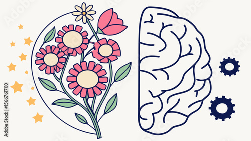 Brain flower creative thinking mind design mental health wellness psychology positive thinking mental balance art