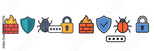 Security icons representing online protection against cyber threats during digital activities