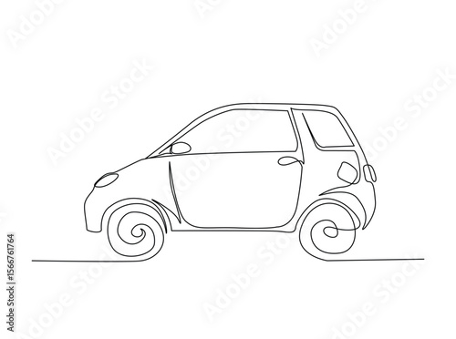 City car draw in single outline illustration. Continuous line art drawing of moden car.