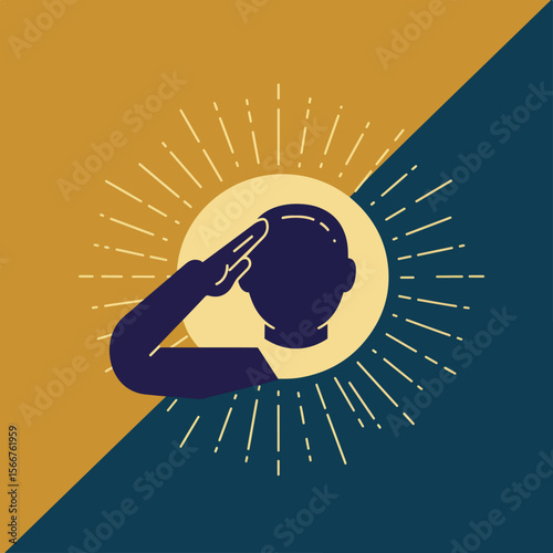 Honoring Veterans Day with graphic illustration on two-tone background, featuring saluting silhouette. Veterans Day represents honor, remembrance, and thankfulness to military heroes,