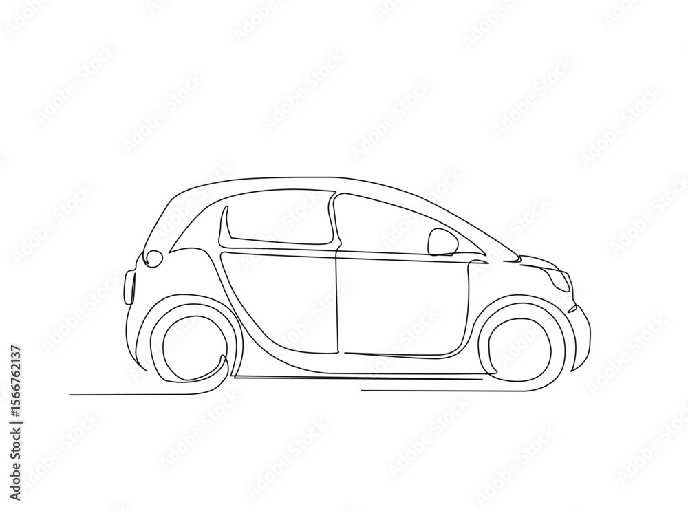 Fototapeta premium City car draw in single outline illustration. Continuous line art drawing of moden car.