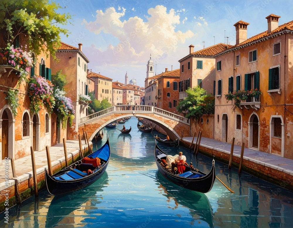 Obraz premium painting depicting a canal in Venice AI generated