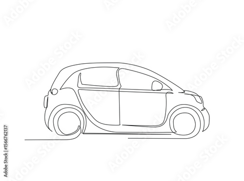 City car draw in single outline illustration. Continuous line art drawing of moden car.
