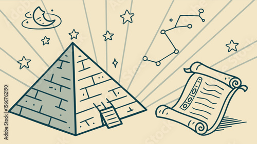 Explore ancient egypt pyramid scroll with stars and moon for educational history and culture learning fun