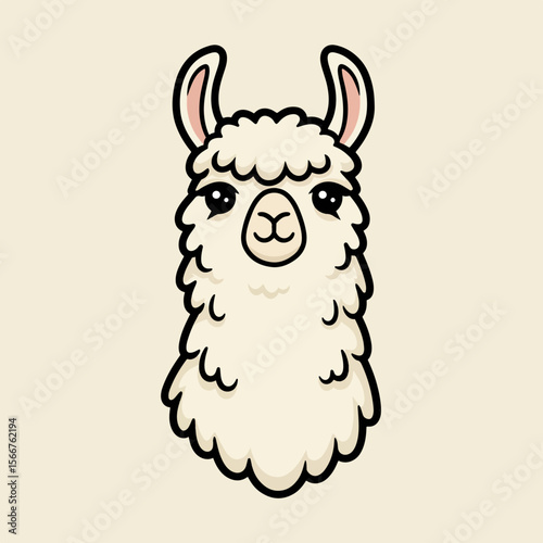 Isolated llama face illustration of cute animal on soft background. Isolated llama face with fluffy wool and big eyes is an adorable digital drawing.