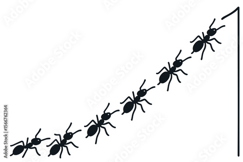 Line of ants climbing a slope towards a vertical surface during daylight hours in a natural setting