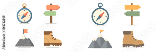 Exploring the outdoors with navigation tools and hiking gear illustrated in a vibrant and engaging design