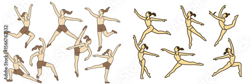 Dynamic dance poses illustrate grace and movement in expressive choreography during a rehearsal session