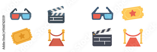 Elements of a film festival including tickets, glasses, and clapperboards for an engaging cinematic experience