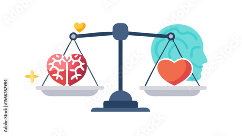 Balance heart and brain concept for emotional intelligence and mental health awareness design vector graphic